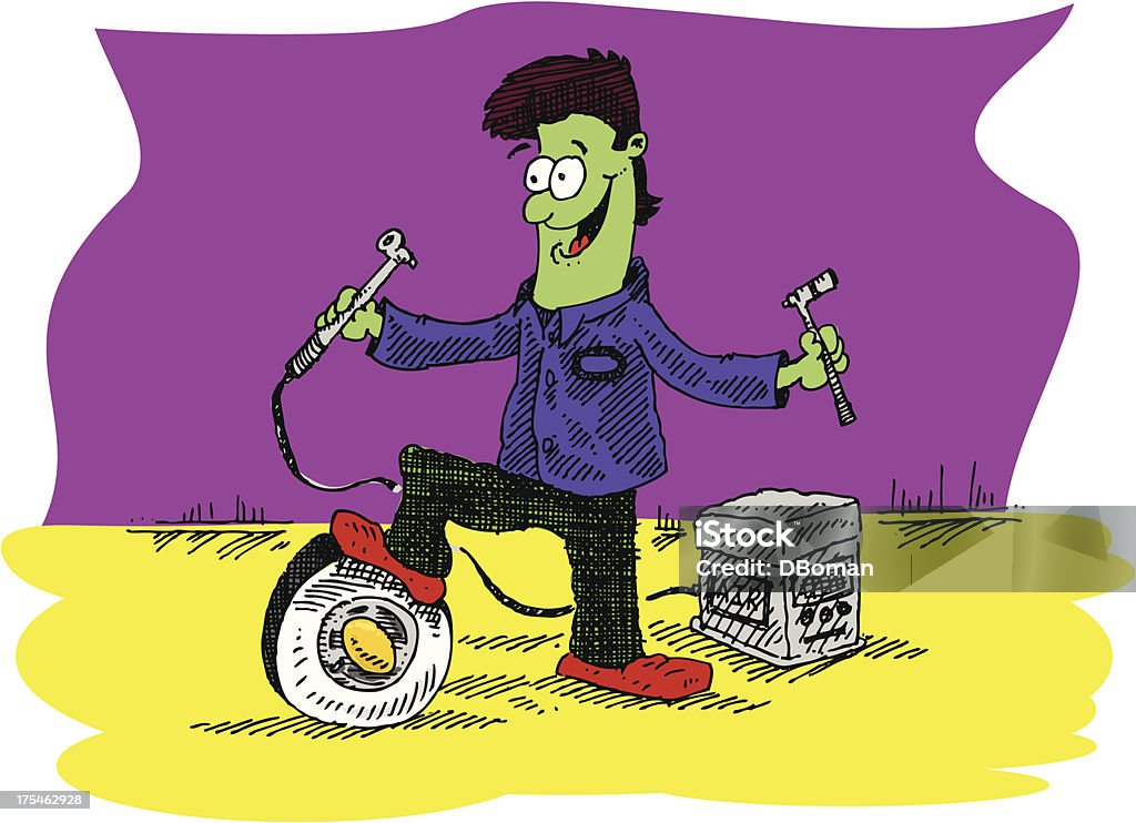 Fixing the Flat! Automobile repair at its finest. Bicycle Pump stock vector Fixing the Flat! Automobile repair at its finest. Bicycle Pump stock vector