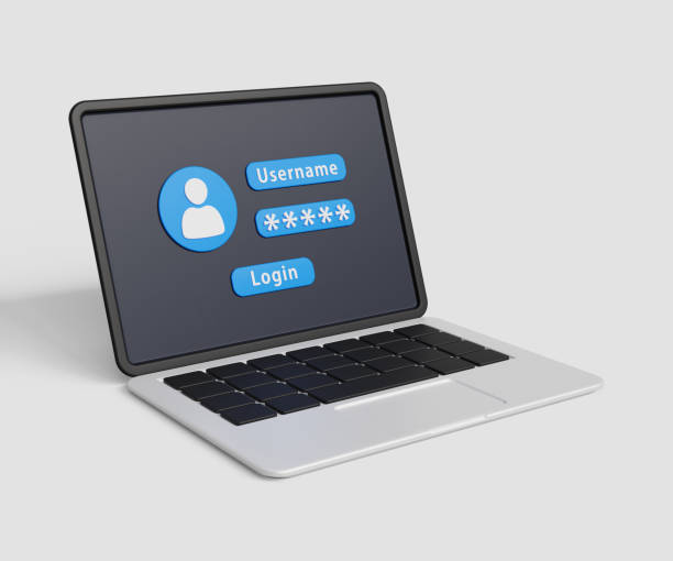 istock 3D account log in concept. User authorization, login authentication page, sign up concept. Laptop with user login. 3d illustration 1754638366