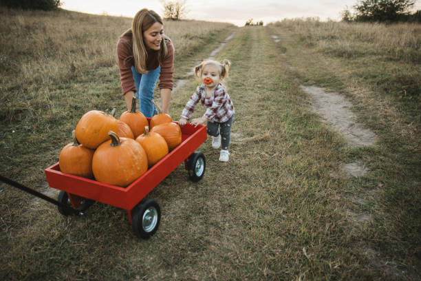 istock Young family at pumpkin patch 1754650256
