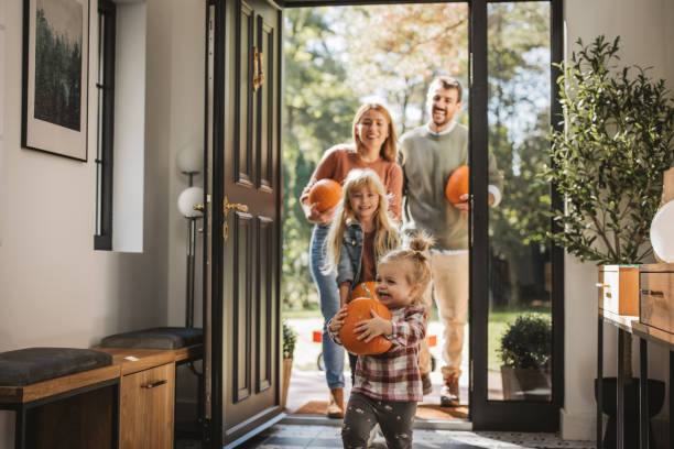 Young family preparing for Halloween
