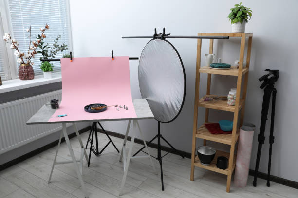 istock Professional equipment and composition with delicious dessert on pink background in studio. Food photography 1754652514
