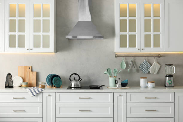 istock Set of different utensils and dishes on countertop in kitchen 1754652543