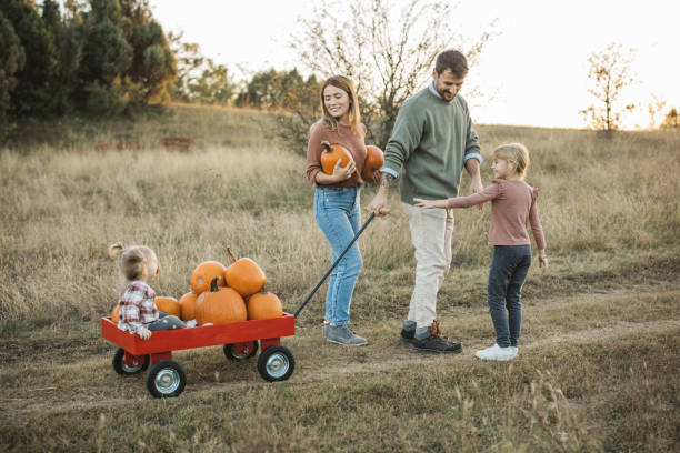 istock Young family at pumpkin patch 1754652558