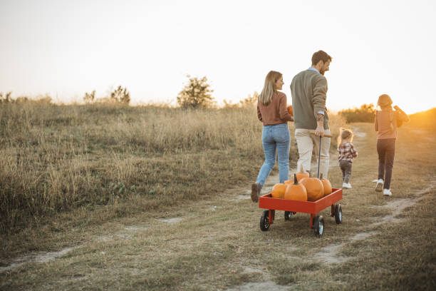 istock Young family at pumpkin patch 1754653103