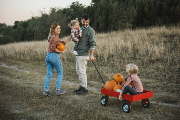 istock Young family at pumpkin patch 1754653133