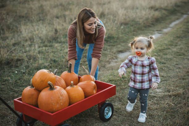 istock Young family at pumpkin patch 1754653153