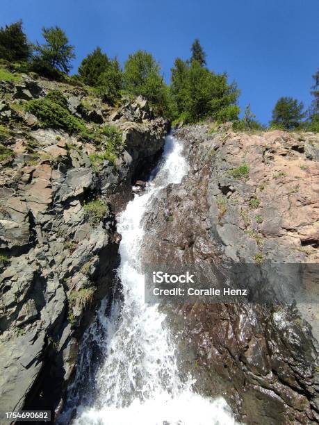 Waterfall Above Cransmontana Near Bisse Of Tsitorret Cransmontana Valais Suisse Stock Photo - Download Image Now