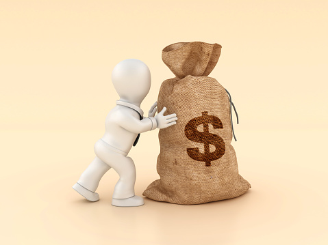Cartoon Business Character with Dollar Money Sack - Color Background - 3D Rendering