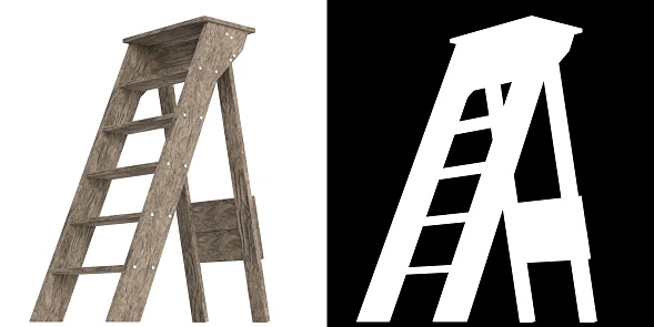 3D rendering illustration of a wooden step ladder