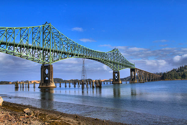 Coos Bay Bridge Beautiful Span across the Coos Bay  on the Central Oregon Coast bay of water stock pictures, royalty-free photos & images