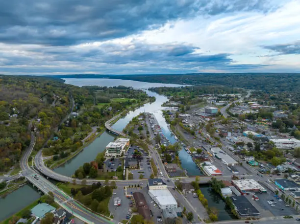 Photo of Early afternoon autumn aerial photo view of Ithaca New York.