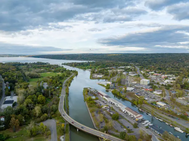 Photo of Early afternoon autumn aerial photo view of Ithaca New York.