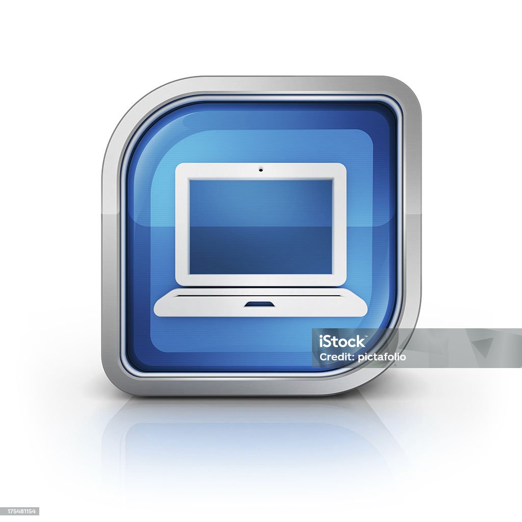 labtop computer 3d glossy icon  Blue Stock Photo