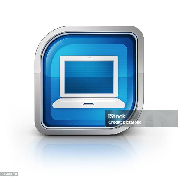 Labtop Computer 3d Glossy Icon Stock Photo - Download Image Now - Blue, Communication, Computer