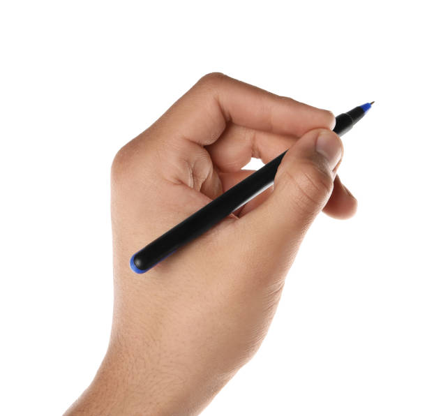 istock Man holding pen on white background, closeup of hand 1754819478