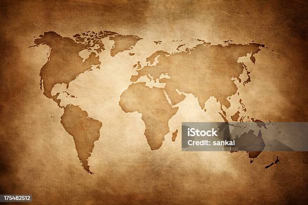 Aged Style World Map Paper Texture Background Stock Photo - Download Image Now - World Map, Map, Old