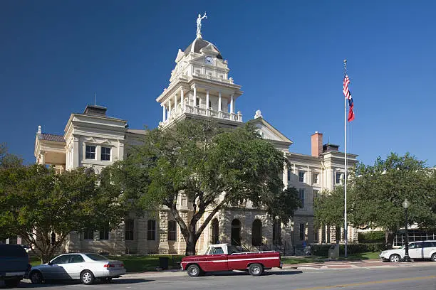 "The Bell County Courthouse, Renaissance Revival Architecture, built in 1885, in Central Texas town of Belton, restored in 1999."