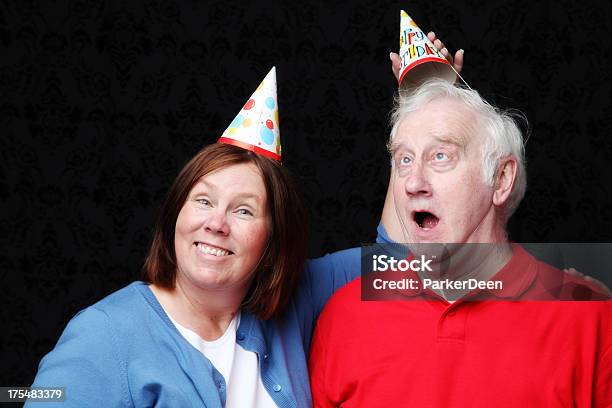 Couple Or Siblings Having Fun On A Brithday Stock Photo - Download Image Now - Humor, Sibling, 50-54 Years