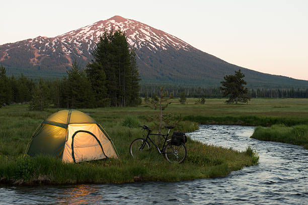 Bike camping stock photo
