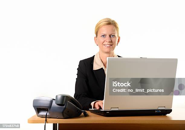 Woman At Office Desk Stock Photo - Download Image Now - Adult, Adults Only, Blond Hair