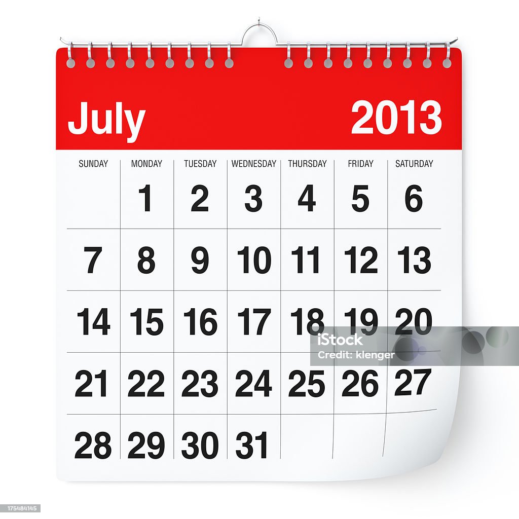 2013 년 7월-Calendar - 로열티 프리 0명 스톡 사진