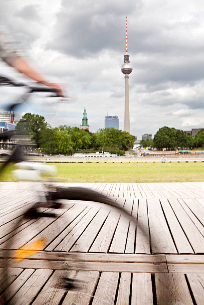 Berlin Germany bicycle boardwalk tower stock photo