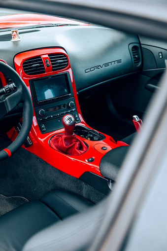 Seattle, WA, USA
October 24, 2023
Red Corvette Z06 showing the interior
