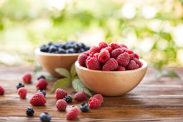 Raspberry and  blueberry stock photo