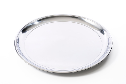 Silver tray isolated on white background with clipping path.