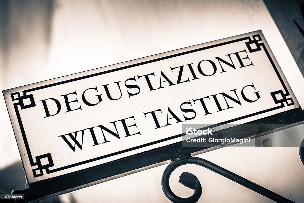 Wine Tasting Sign, Italian and English Language Wine tasting sign. Italian and english language. British Culture Stock Photo