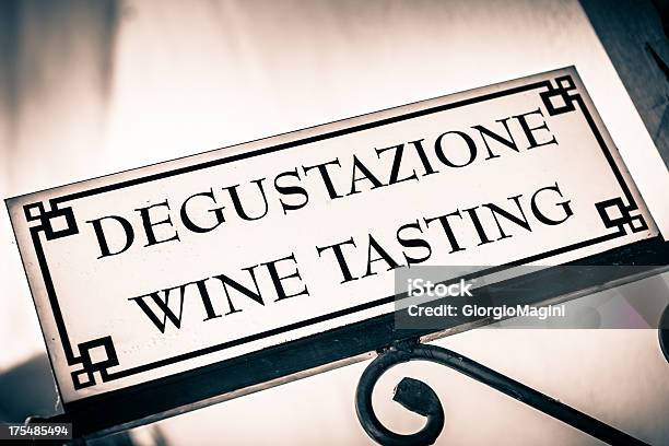 Wine Tasting Sign Italian And English Language Stock Photo - Download Image Now - British Culture, Concepts, Concepts & Topics