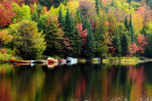 Canoes on Canoe Lake in Algonquin Provincial Park of Ontario
