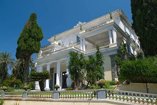 "Achillion palace main entrance, Corfu Island."