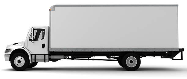 3 d blanc vue latérale d'un camion de livraison - van white transportation side view photos et images de collection