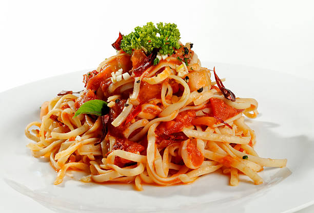 istock Fettuccine in arrabiata sauce, close up. 175487382