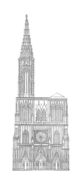 ilustraciones, imágenes clip art, dibujos animados e iconos de stock de la catedral de estrasburgo, francia antigüedades de edificios/ilustraciones - window rose window gothic style architecture