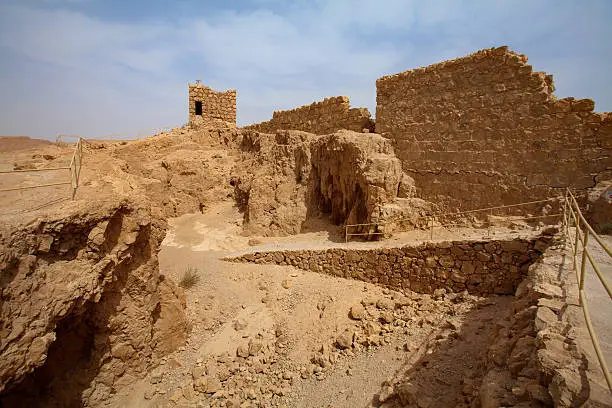 "Archaeology site in desert. Masada National park in Judean desert, Israel"