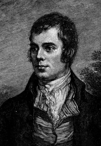 портрет роберта бернса работы александра нэсмита - 18 век - robert burns writer illustration and painting etching named person stock illustrations