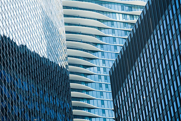 Contemporary Chicago Skyscraper Abstract Pattern Hz Subject: Abstraction close-up of skyscrapers. architecture textured effect architectural feature business stock pictures, royalty-free photos & images