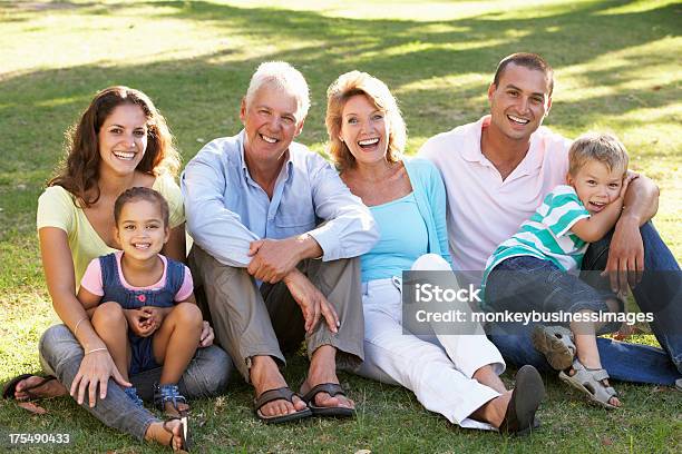 Trzy Pokolenia Rodziny Relaks W Lato Park - zdjęcia stockowe i więcej obrazów 20-29 lat - 20-29 lat, 30-39 lat, 4 - 5 lat