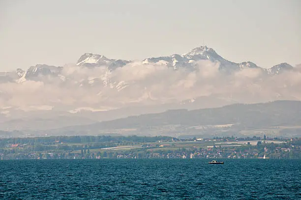 Santis / Austria (2500m high). Super Tele, View from Hagnau over the Bodensee/ Lake Constance to the swiss side.