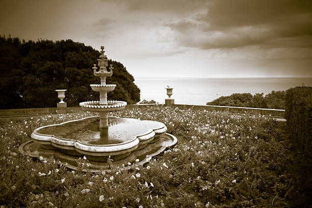 Marble fountain in the park near the Vorontsov Palace. Sepia toned.