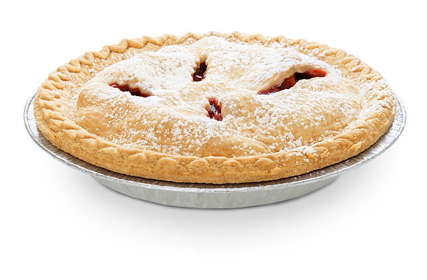 Isolated Berry Pie with Powdered Sugar Crust In Tin Plate stock photo