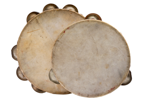 two tambourines shot on white background with clipping path and copy space