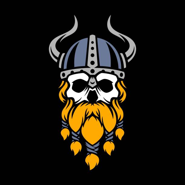 wikingerschädel mit flügel im helm - viking mascot warrior pirate stock-grafiken, -clipart, -cartoons und -symbole