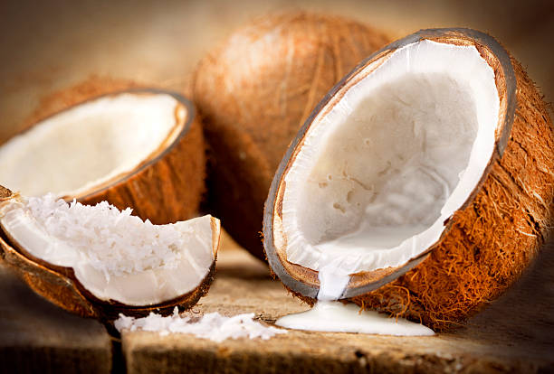 Fresh coconut fresh coconut and milk coconut milk photos stock pictures, royalty-free photos & images