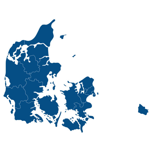 illustrazioni stock, clip art, cartoni animati e icone di tendenza di mappa della danimarca con le province amministrative. mappa della danimarca - denmark danish culture copenhagen sculpture