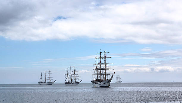 Fleet of sailing ships. stock photo