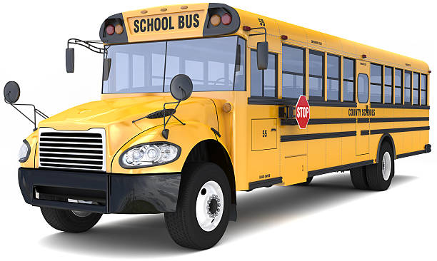 School bus 3D rendering of the school bus school buses stock pictures, royalty-free photos & images