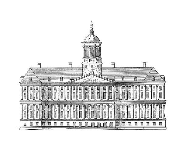 istock Royal Palace of Amsterdam, Netherlands | Antique Architectural Illustrations 175492833